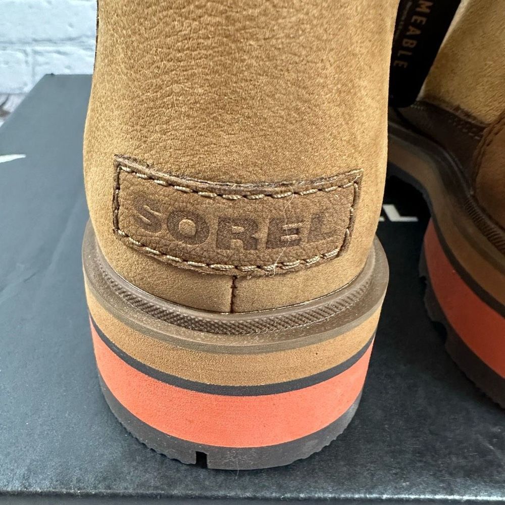Sorel Women’s Lennox Lace Up Cozy Stacked Boot Waterproof Faux Fur Tan & Red NEW - Picture 7 of 8